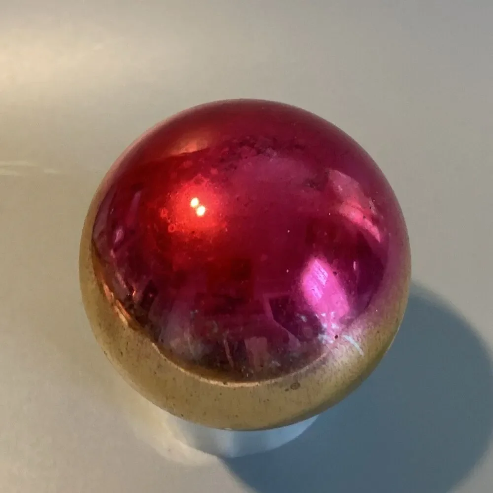 Vintage Christmas Ombre Glass Ornament Hand Made In USA Blue Pink Gold Fade